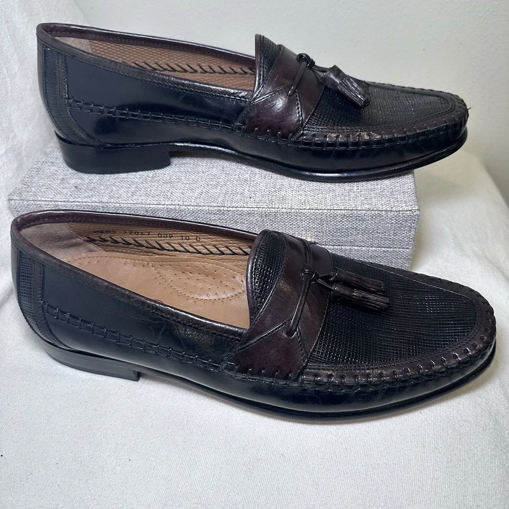 Mens FLORSHEIM Sz 10 Bio Comfort Brown Woven Texture Tasel Loafer Slip On Office